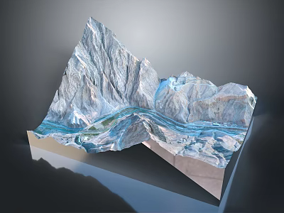 3D Terrain Model Featuring Mountain Ranges And Flowing River With Detailed Natural Texture 3d model