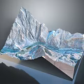 3D Terrain Model Featuring Mountain Ranges And Flowing River With Detailed Natural Texture