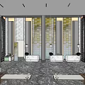 Elegant Modern Hotel Lobby Interior With Marble Floor Decorative Walls Pendant Lights And Rest Benches