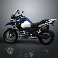 BMW Adventure Motorcycle Blue And White Design With Windshield Black Seat And Off Road Features