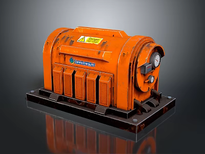 Orange Industrial Machinery With Warning Label And Gauge On Black Base 3d model
