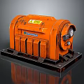 Orange Industrial Machinery With Warning Label And Gauge On Black Base