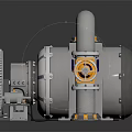 Industrial Mechanical Equipment Featuring Pipes Gears Yellow Valve Handle And Hexagonal Base Structure