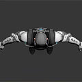 Futuristic Robot Character Standing With Metallic Arms Black Vest And Blue Glowing Accents