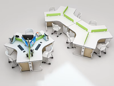 Modern Office Desk Chair Combination With Green Dividers White Chairs And Workstations 3d model