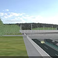 Multi Level Bridge with Roads and Vehicles Surrounded by Greenery Near Modern Buildings