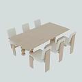 Modern Rectangular Wooden Dining Table Set with Six White Seat Wooden Leg Chairs 3d model
