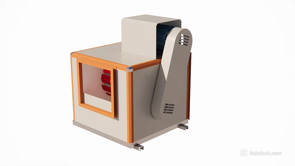 Cafeteria Insulated Food Cabinet White Orange Frame Small Window Red Items Inside Sloped Top 3d model 