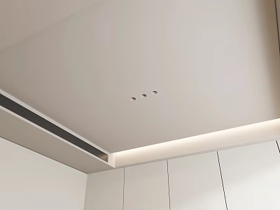White Modern Minimalist Ceiling Design With Recessed Lights LED Strip And Metal Trim 3d model