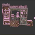 Vintage Room Interior Design With Bookshelves Cabinets Trunk Lantern And Ship Model