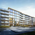 Modern Apartment Building With Glass Facade Balconies And Landscaped Plaza