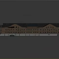 Traditional Hotel Building With Wooden Exterior Sloped Dark Roof Multiple Chimneys And Classic Design
