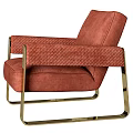 Red Fabric Single Sofa With Woven Armrest And Gold Metal Frame Modern Design
