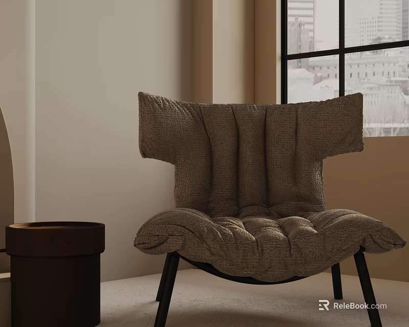 Comfortable Modern Accent Chair With Tufted Design And Black Wooden Legs 3d model 