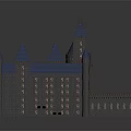 Cartoon Castle Scene With Medieval Style Blue Spires Multiple Towers And Brick Walls