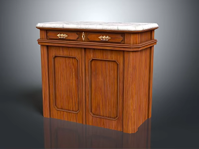 Stylish Wooden Entryway Console Cabinet With Marble Top And Golden Handles 3d model