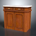 Stylish Wooden Entryway Console Cabinet With Marble Top And Golden Handles