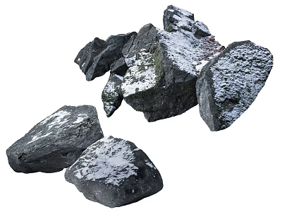 Natural Black Stones With White Snow Covered Surface And Textured Appearance 3d model