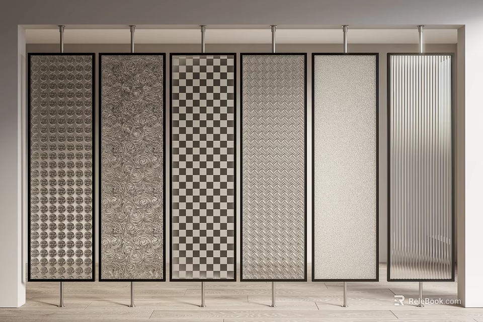 Modern Glass Room Dividers With Various Textured Patterns For Interior Partition 3d model