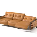 Brown Leather Sectional Sofa Set with Tufted Backrest Lattice Armrests and Reclining Chaise 3d model