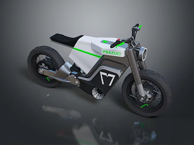 ERAXIO 77 Motorcycle With Modern White Design Green Accents And Black Seat 3d model