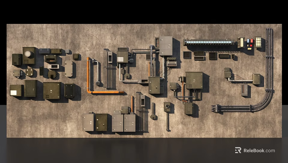 Industrial Equipment Collection Featuring Pipes Control Panels Valves And Metal Parts 3d model 