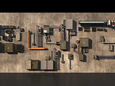 Industrial Equipment Collection Featuring Pipes Control Panels Valves And Metal Parts 3d model