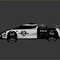 Black And White Police Car With Flashing Lights Badge And Sleek Exterior Design
