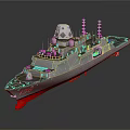 3D Warship Model 158 Grey Hull Red Bottom Antennas Weapon Systems And Reflective Surface 3d model