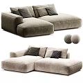 Modern Fabric L Shaped Sofa With Checkered Pillows And Soft Decorative Balls 3d model