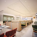 Modern Restaurant Interior With Arched Partitions Pendant Lights Booth Seats And Dining Tables