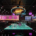 Modern Bar Interior With Neon Lights Moon Decor And Glowing Floor Tiles
