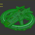 Teal Cosmic Spaceship Design With Circular Ring Neon Lights Cockpit And Mechanical Details