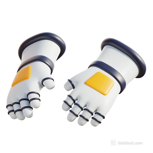 Robot Gloves Design With White Main Body Black Edges And Yellow Square Patches 3d model 