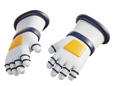 Robot Gloves Design With White Main Body Black Edges And Yellow Square Patches 3d model