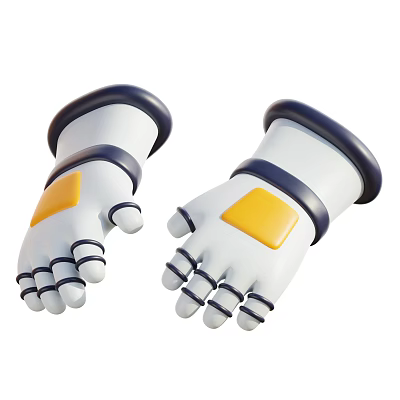Robot Gloves Design With White Main Body Black Edges And Yellow Square Patches 3d model