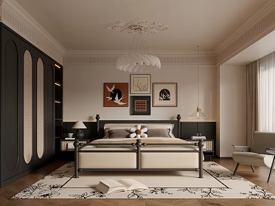 Luxurious Modern Bedroom Interior With Canopy Bed Chandelier And Artwork 3d model