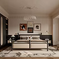 Luxurious Modern Bedroom Interior With Canopy Bed Chandelier And Artwork