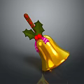 Festive Golden Bell Decoration With Holly Leaves Red Berries And Pink Ribbon