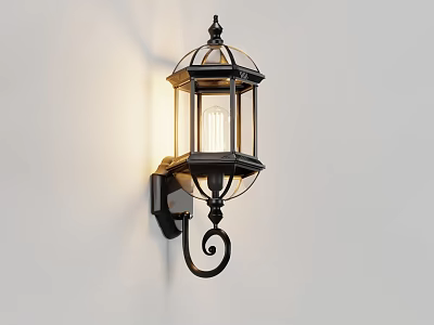 Classic Style Wall Lamp With Black Metal Frame Glass Shade And Decorative Curve 3d model