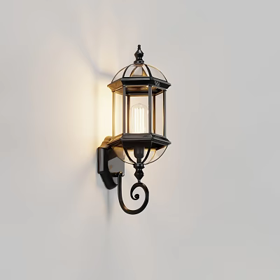 Classic Style Wall Lamp With Black Metal Frame Glass Shade And Decorative Curve 3d model