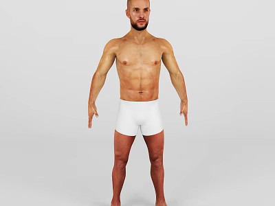 A Shirtless Man With Muscular Body And Defined Abs In White Shorts Standing 3d model