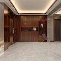 Elegant Modern Basement Interior With Wooden Cabinets Table Stools And Decorative Elements 3d model
