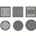Road Infrastructure Manhole Covers with Square Circular Grid and Patterned Designs 3d model