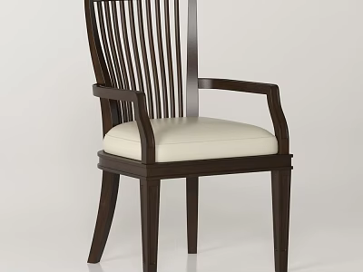 Stylish Dark Wood Dining Chair With Armrests And Light Padded Seat 3d model