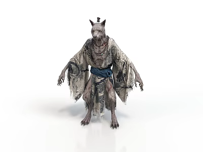 Mythical Werewolf Man in Tattered Robe With Blue Sash Standing Pose 3d model