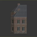 Two Red Brick Buildings With Gray Roofs Windows And Green Doors