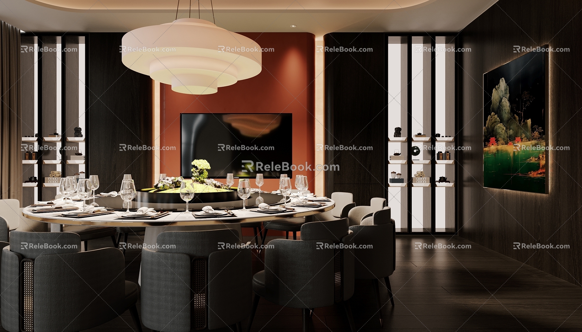 New Chinese Dark Dining Box 3d model