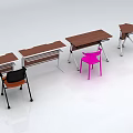 Modern Tables And Chairs With Wooden Tops Metal Legs And Colorful Seats