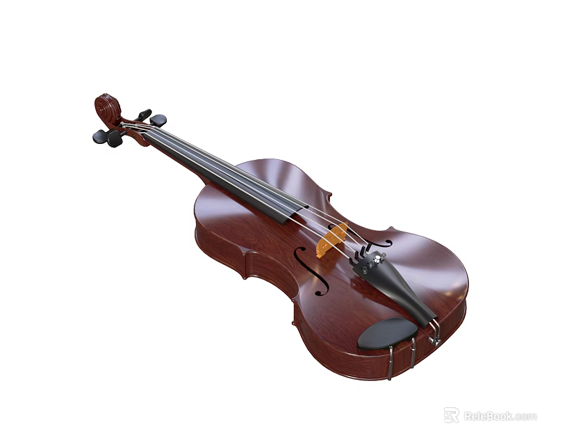Handcrafted Wooden Violin Musical Instrument Featuring Classic Body And Fine Strings 3d model 